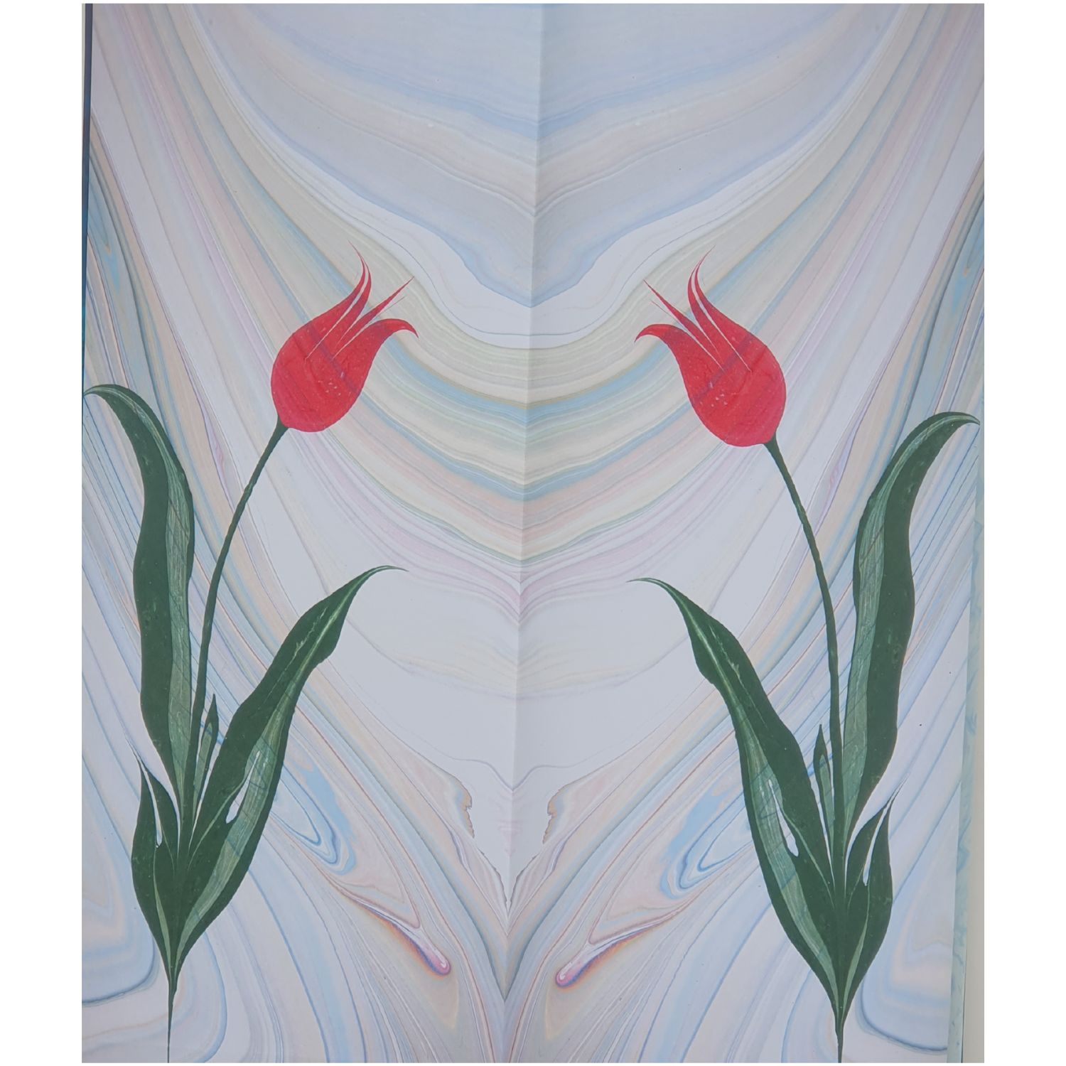 Geöffnetes Elif Ebru Kunstbuch mit zwei gestalteten Seiten und kalligrafischem Elif