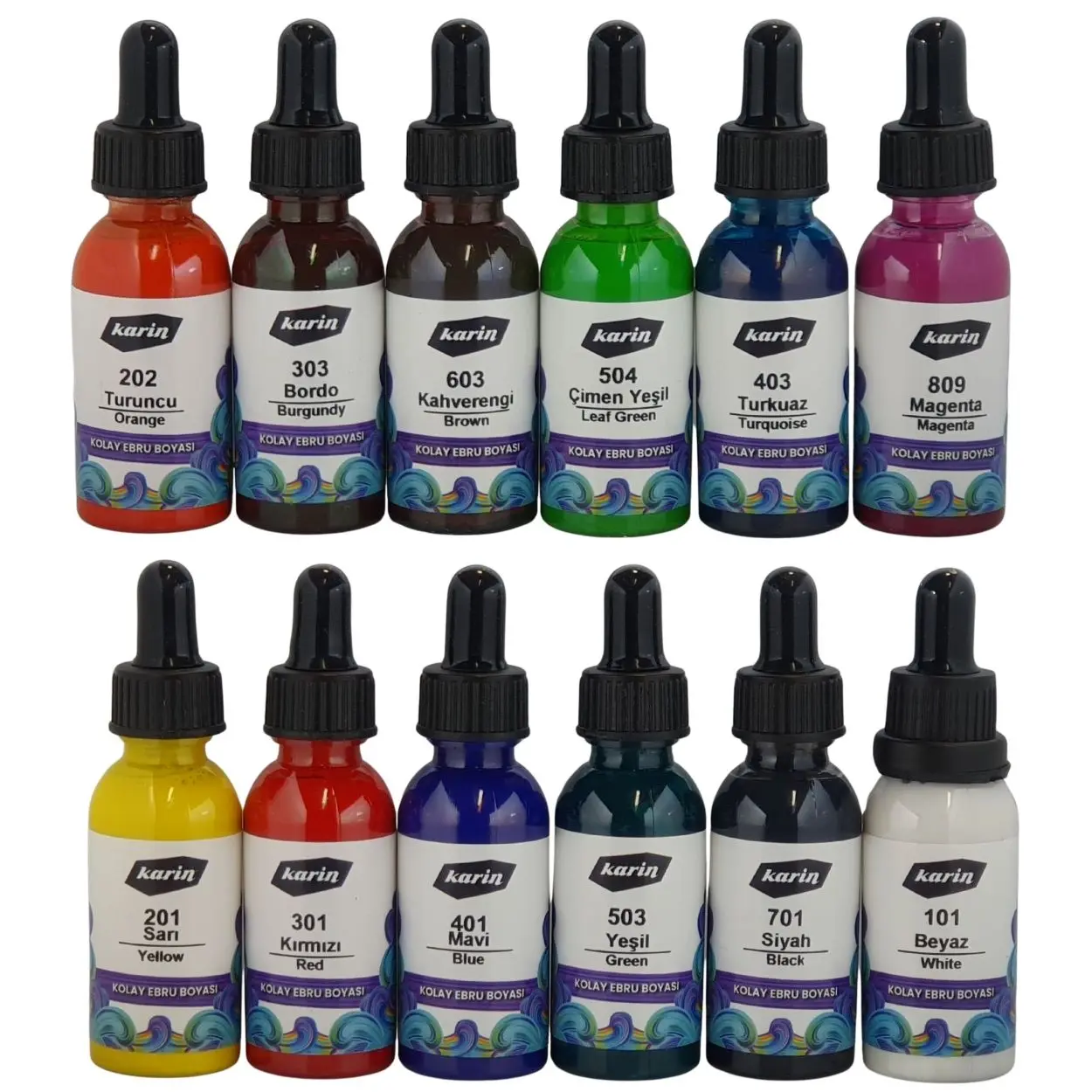 Gebrauchsfertiges Marmorierfarben Set mit 12 Farben à 30 ml