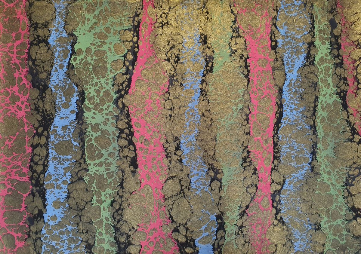  Ebru Papier mit Gold & Farbstreifen | Marmoryerfarben