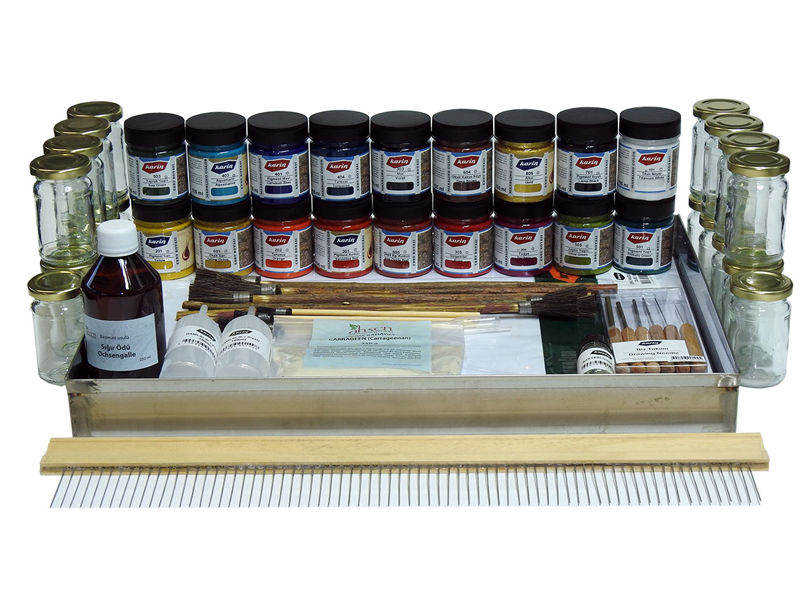Ahsen traditionelles Ebru-Set mit Farben, Tray, Pinseln und Zubehör für klassisches Marmorieren