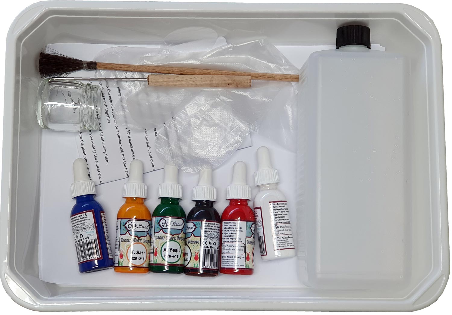 Koza Marmorier-Set mit Farben, Tray, Pinsel und Zubehör – ideales Einsteiger-Set für Ebru und Papiermarmorierung
