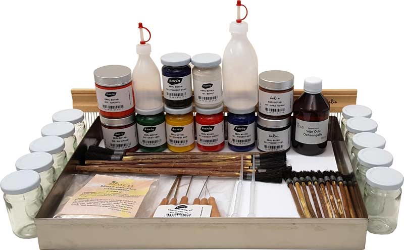 Ahsen traditionelles Ebru-Set mit Farben, Tray, Pinseln und Zubehör für klassisches Marmorieren