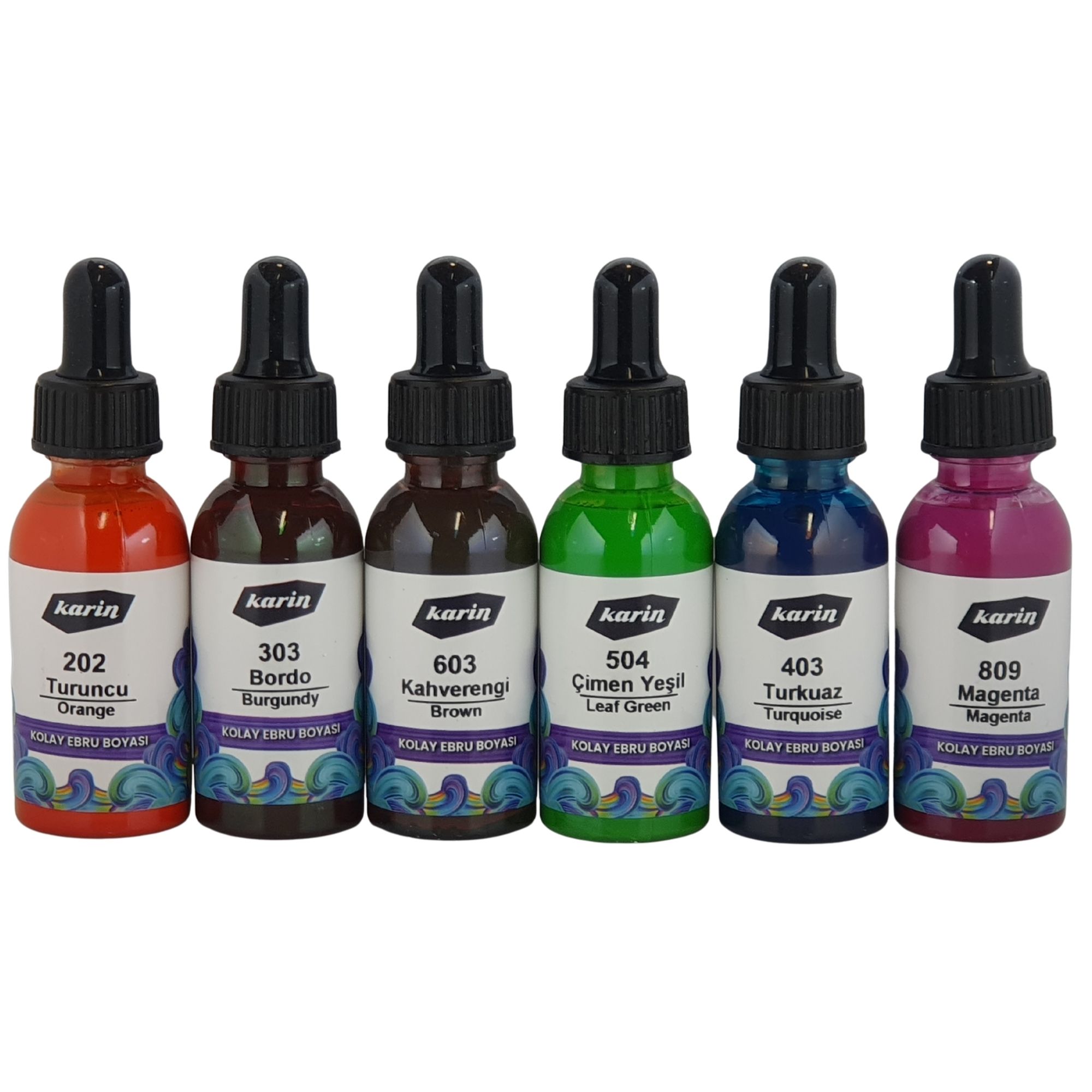Karin Sanat Ebru Boyaları – Özel Tonlarda 6 Renk Seti (Su Bazlı)