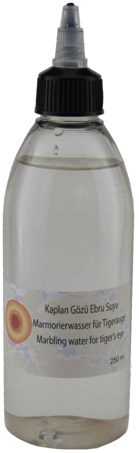 Leuchtendes Marmorierwasser in Tigerauge-Optik – ideal für faszinierende Ebru Muster auf Wasser und Papier