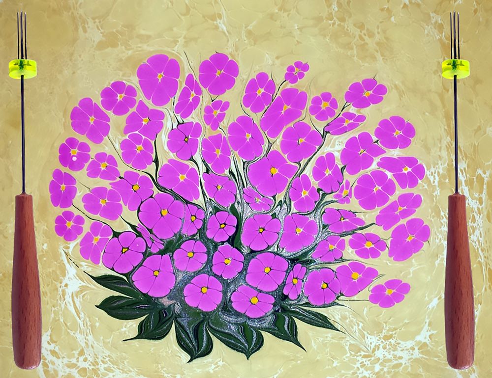 Ahsen Marmorier Ahle – Spezialnadel für 4-blättrige Blumen in der Ebru-Kunst
