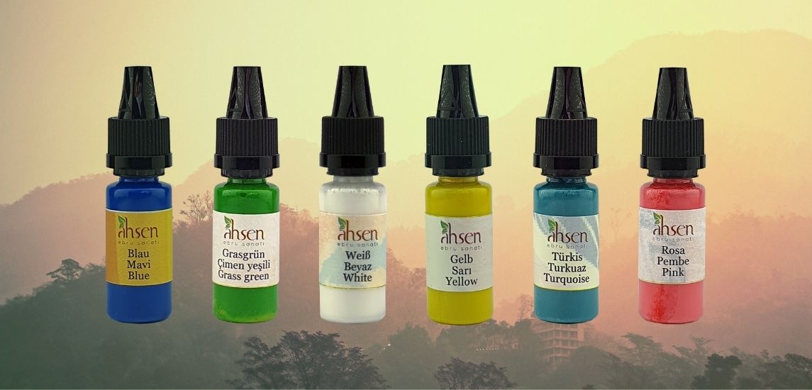 Ahsen Ebru 10 ml gebrauchsfertige Ebru Farben für präzise Muster auf verdicktem Wasser