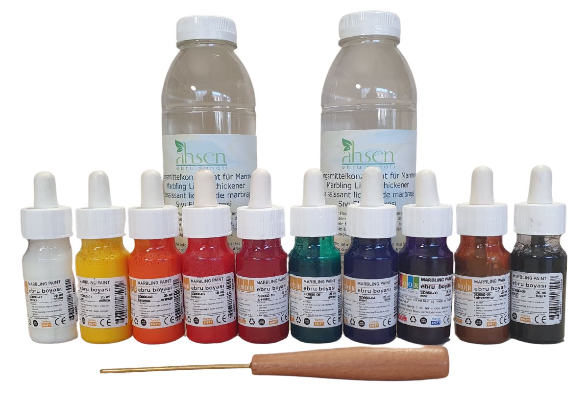 Leuchtende Marmorierfarben im Set – ideal für Ebru Kunst und kreative Marmoriertechniken auf Papier oder Wasser