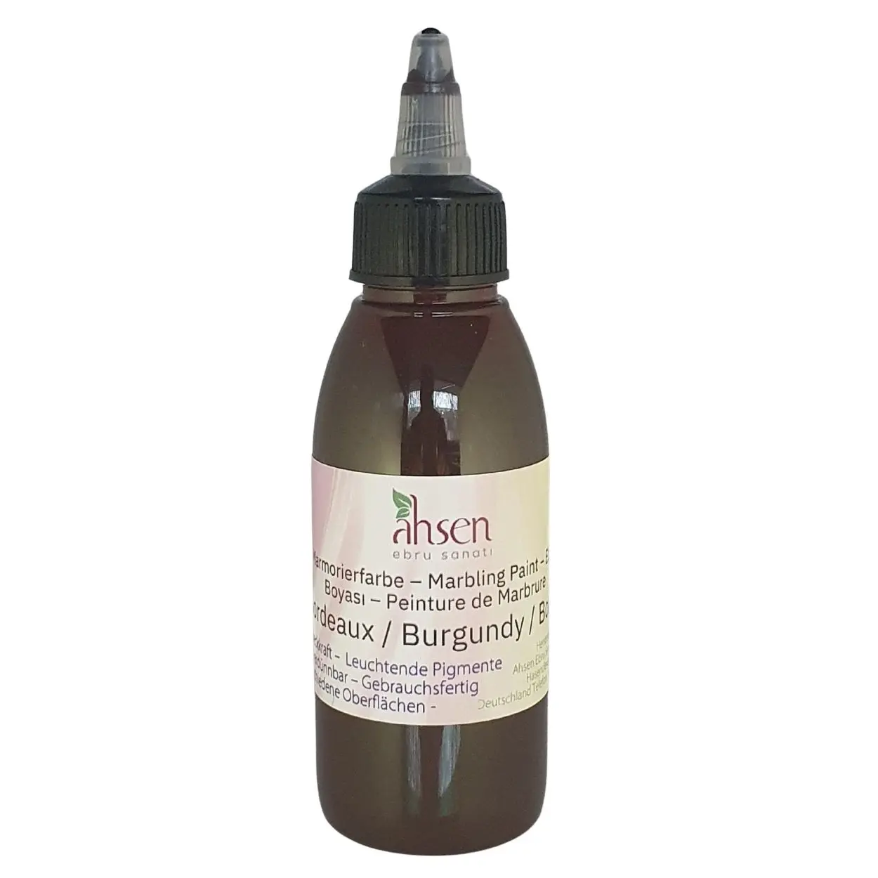 Ahsen Ebru gebrauchsfertige Marmorierfarbe Bordeaux 100ml für Ebru Kunst auf verdicktem Wasser mit intensiver Pigmentierung