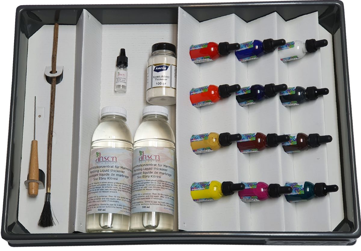Karin Ebru-Farbenset mit 7 Farben – ideal für traditionelle Marmorierkunst auf Papier oder Wasser