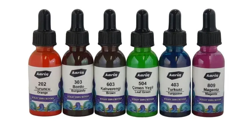 Karin gebrauchsfertige Marmorierfarben im Set – Tropfflaschen für Marmorierbad, Ebru und kreative Muster