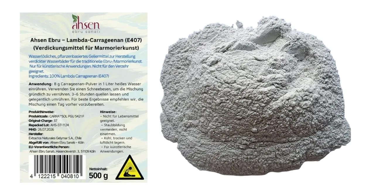 Carrageen-Verdickungsmittel für Marmorierbad – Lambda-Carrageen Pulver, 500 g, für Ebru-Technik